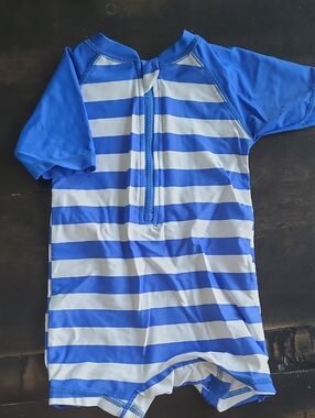 Leveret Blue & White Striped Kids Rash Guard One-Piece 18-24M